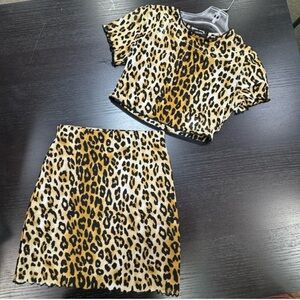 Forever 21 Leopard Two Piece Set XS Sheer top and Sheer leopard skirt